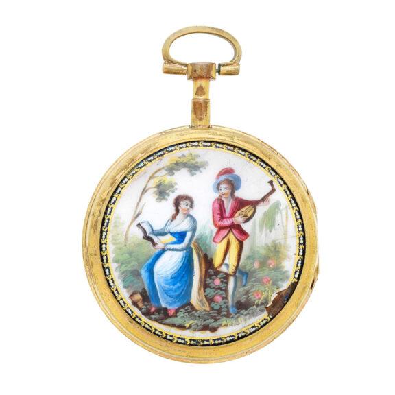 Gilt metal verge with painted enamel scene Circa 1800