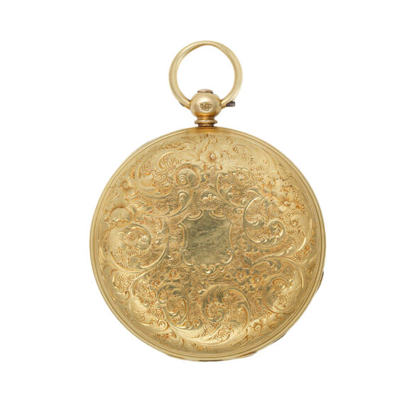 English 18 carat gold finely engraved full hunter Circa 1849 English 18 carat gold finely engraved full hunter Circa 1849