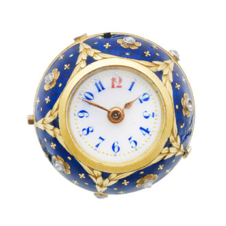 Swiss gold, enamel, diamond set ball form watch Circa 1900