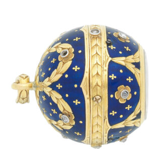 Swiss gold, enamel, diamond set ball form watch Circa 1900