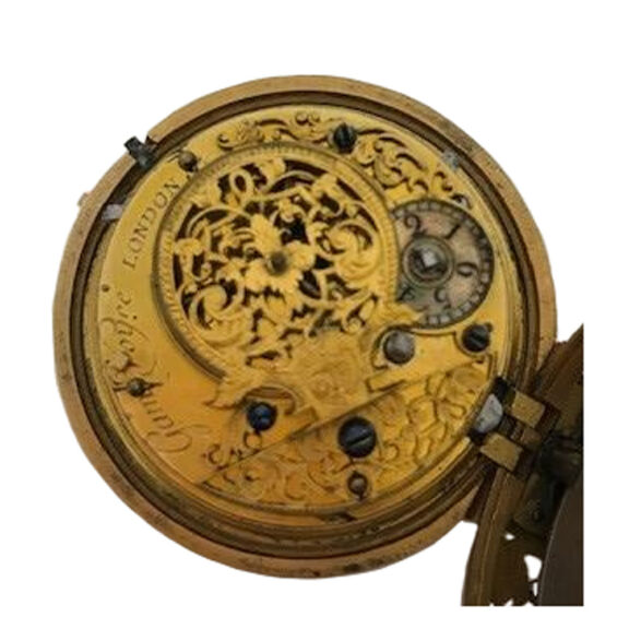 English gold pair cased repoussé quarter repeater Circa 1740 English gold pair cased repoussé quarter repeater Circa 1740