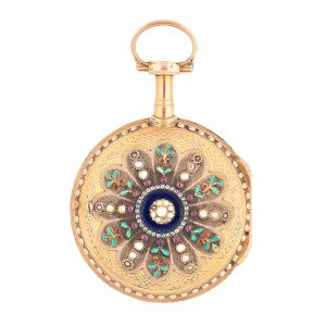 Swiss gold and enamel open faced pocket watch Circa 1780