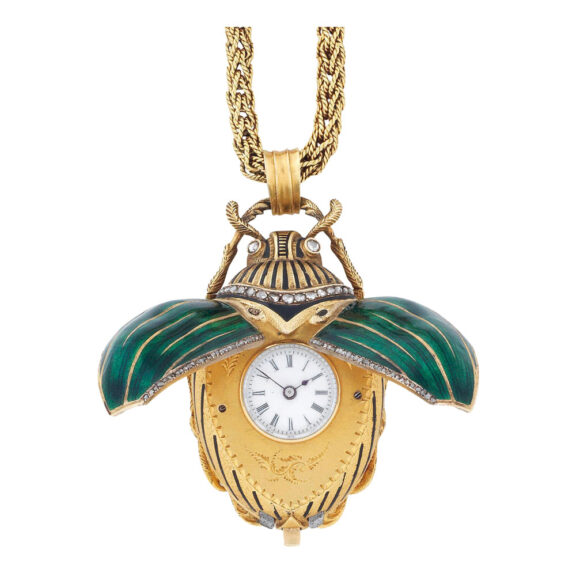 Swiss gilt, enamel and diamond set beetle form watch Circa 1865