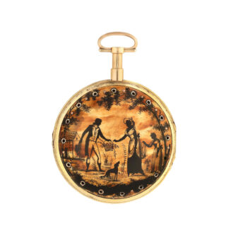 Striking calendar with painted horn gilt outer case Circa 1799
