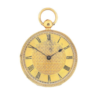 English 18K gold open faced watch with chain Circa 1834