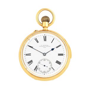 English 18k gold quarter repeating open faced lever Circa 1882
