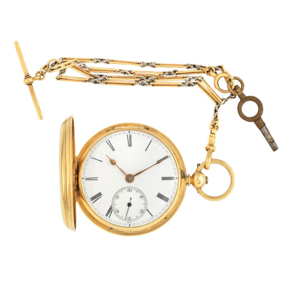 English 18k gold half hunting cased pocket watch Circa 1887 English 18k gold half hunting cased pocket watch Circa 1887