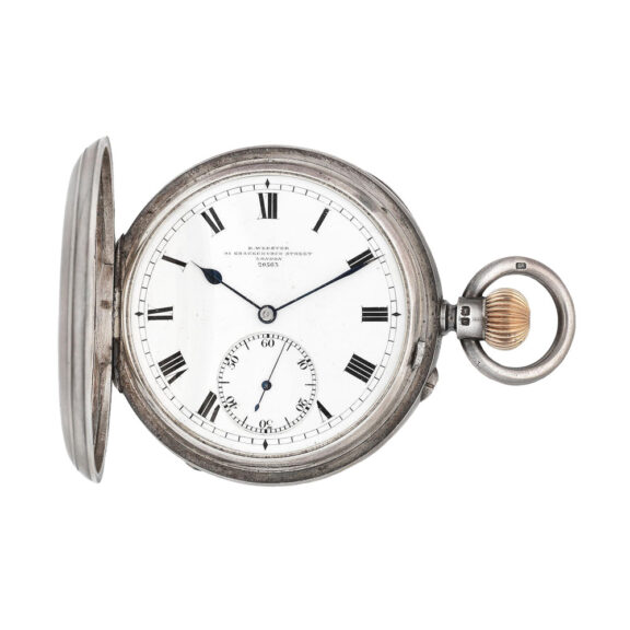English silver hunting cased carrousel pocket watch Circa 1901