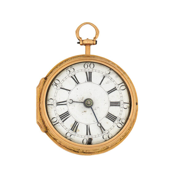 English gold pair cased repoussé verge watch Circa 1750 English gold pair cased repoussé verge watch Circa 1750