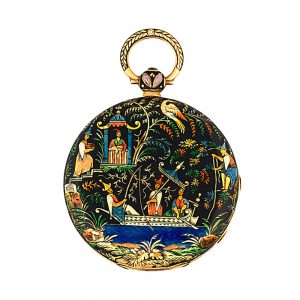 Decorated English gold and enamel cylinder watch Circa 1840