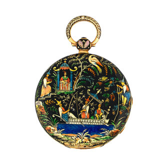Decorated English gold and enamel cylinder watch Circa 1840