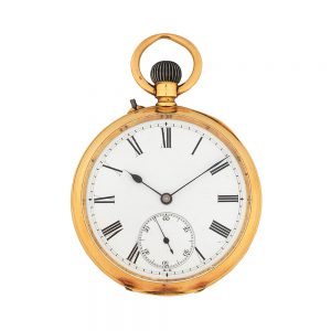 English 18k gold open faced lever pocket watch Circa 1900