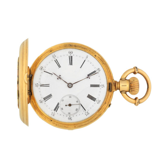 Swiss 18k gold hunting cased lever pocket watch Circa 1890 Swiss 18k gold hunting cased lever pocket watch Circa 1890