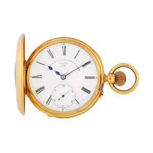 English 18 carat gold half hunting cased lever watch Circa 1884