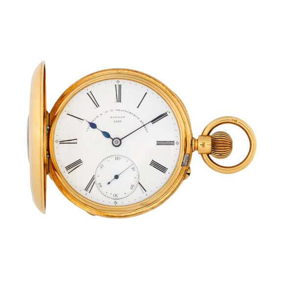 English 18 carat gold half hunting cased lever watch Circa 1884