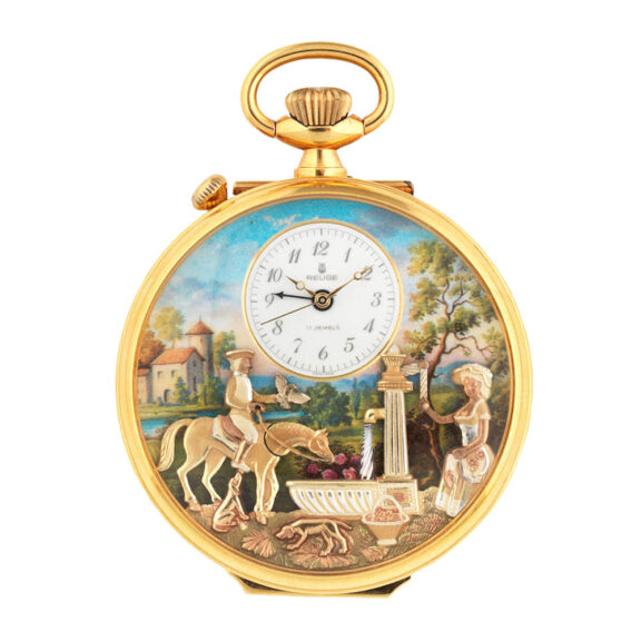 Swiss gold-plated open faced musical automaton Circa 1988