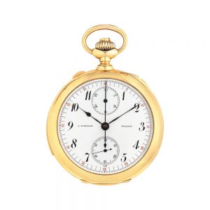 Swiss 18k gold open faced repeating chronograph Circa 1890