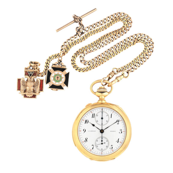 Swiss 18k gold open faced repeating chronograph Circa 1890 Swiss 18k gold open faced repeating chronograph Circa 1890