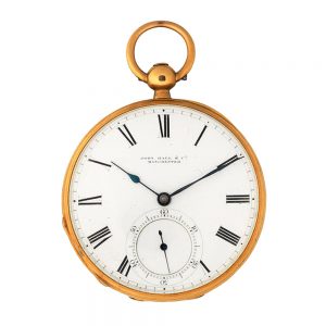 English 18k gold open faced lever pocket watch Circa 1868