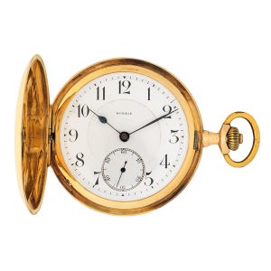 Swiss 18K gold hunting cased lever pocket watch Circa 1900
