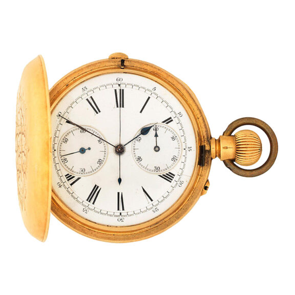 English gold hunting cased pocket chronograph Circa 1900