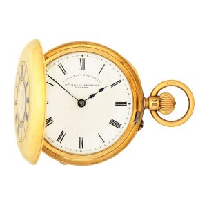 English 18k gold half hunting cased lever watch Circa 1895