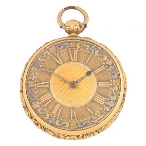 Decorated English gold open faced lever watch Circa 1821