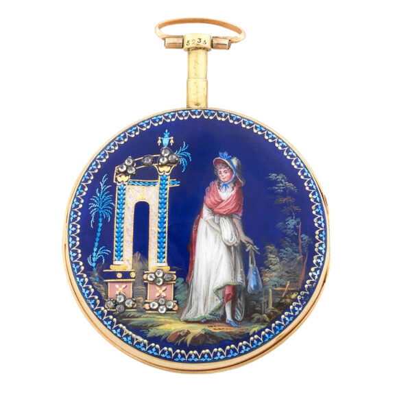 Swiss gilt metal and enamel open faced verge Circa 1780