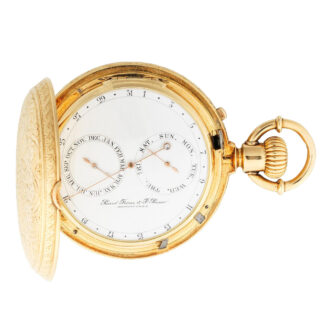 Swiss gold dual sided hunting cased triple calendar Circa 1900