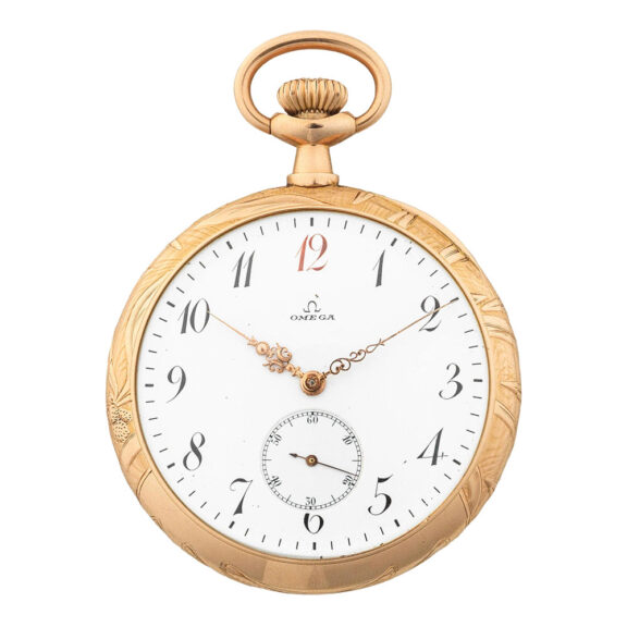 Swiss 18k gold engraved open faced lever watch Circa 1900
