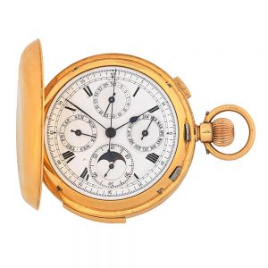 English gold hunting cased complicated watch Circa 1915