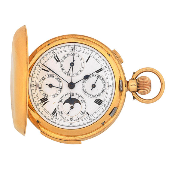 English gold hunting cased complicated watch Circa 1915 English gold hunting cased complicated watch Circa 1915