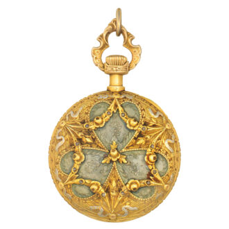 Swiss gold and enamel open faced lever wit chain Circa 1905