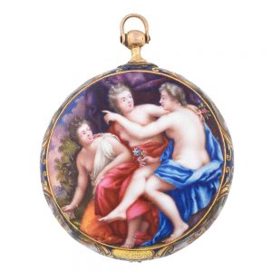Dutch Les Deux Frères Huaut enamelled verge 17th Century