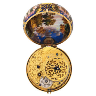 Dutch Les Deux Frères Huaut enamelled verge 17th Century