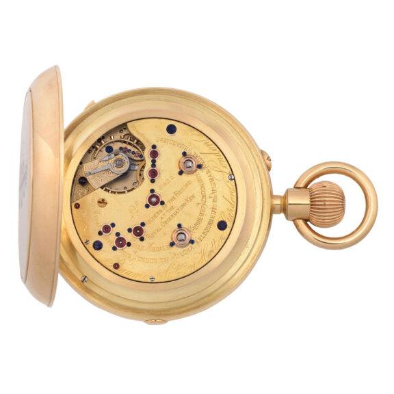 Very fine English 18k gold complicated lever clockwatch Circa Very fine English 18k gold complicated lever clockwatch Circa