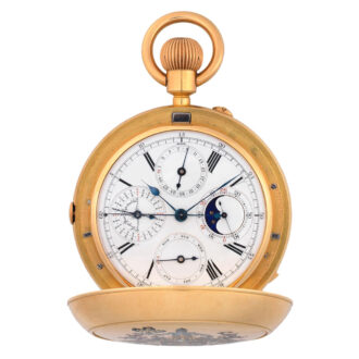 Very fine English 18k gold complicated lever clockwatch Circa