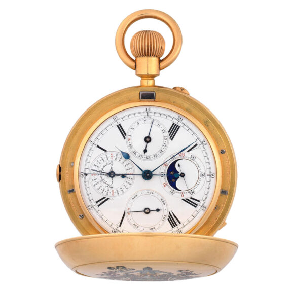 Very fine English 18k gold complicated lever clockwatch Circa Very fine English 18k gold complicated lever clockwatch Circa
