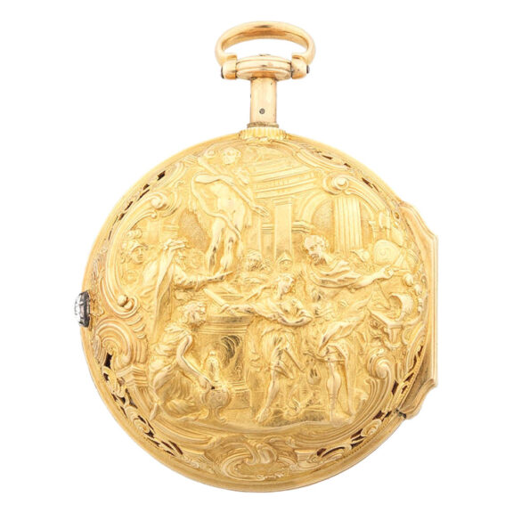 Fine English gold quarter repeating repoussé watch Circa 1770