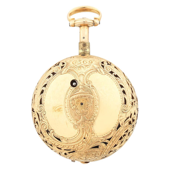 Fine English gold quarter repeating repoussé watch Circa 1770 Fine English gold quarter repeating repoussé watch Circa 1770