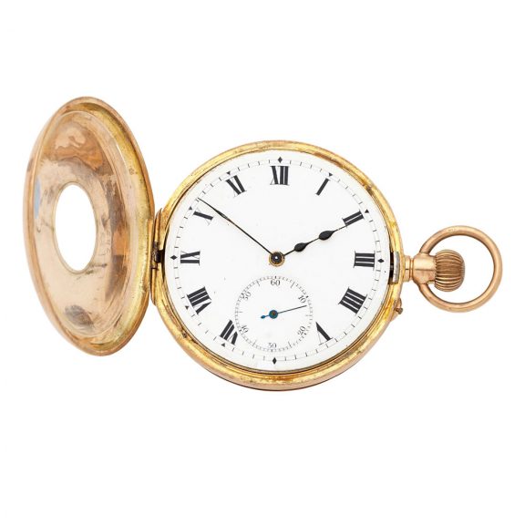 Swiss gold half hunting cased keyless lever watch Circa 1919 Swiss gold half hunting cased keyless lever watch Circa 1919