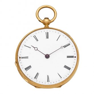 Swiss gold and enamel open faced cylinder watch Circa 1830
