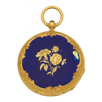 Swiss gold and enamel open faced cylinder watch Circa 1830