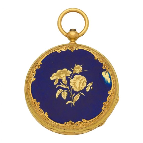 Swiss gold and enamel open faced cylinder watch Circa 1830