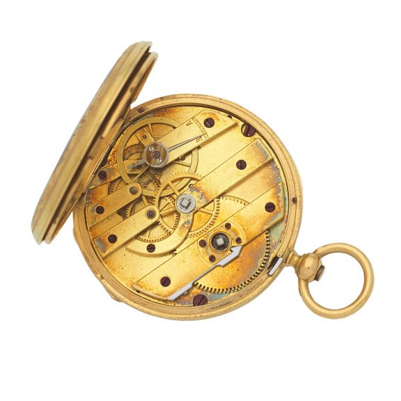 Swiss gold and enamel open faced cylinder watch Circa 1830 Swiss gold and enamel open faced cylinder watch Circa 1830