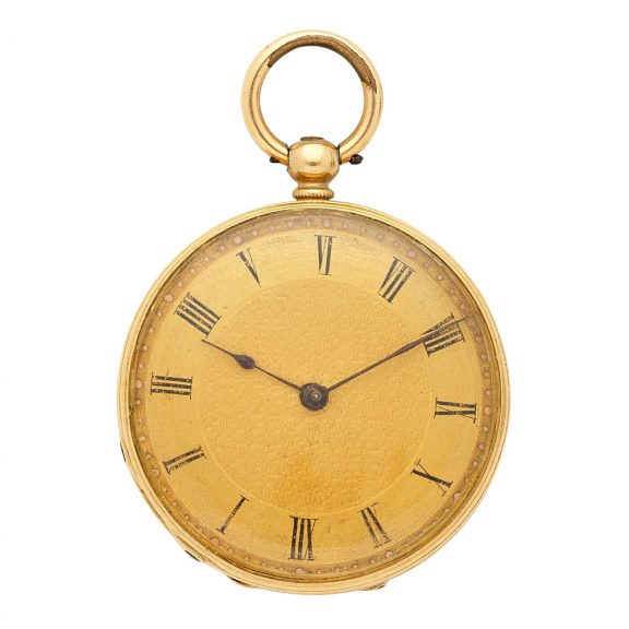 Swiss 18 carat gold open faced key wind cylinder watch Circa 1880 Swiss 18 carat gold open faced key wind cylinder watch Circa 1880