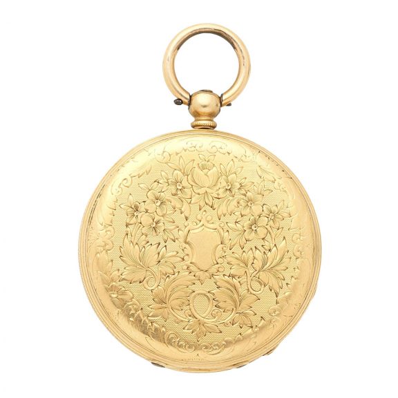 Swiss 18 carat gold open faced key wind cylinder watch Circa 1880