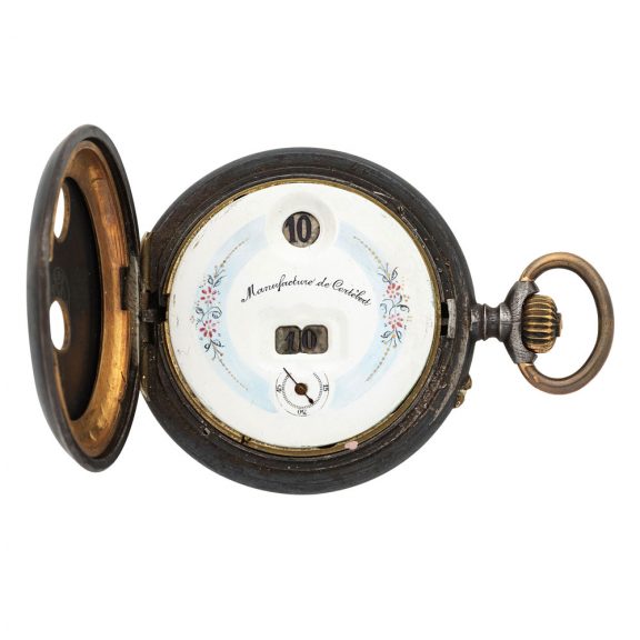 Swiss gunmetal digital keyless pocket watch Circa 1930