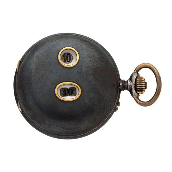 Swiss gunmetal digital keyless pocket watch Circa 1930 Swiss gunmetal digital keyless pocket watch Circa 1930