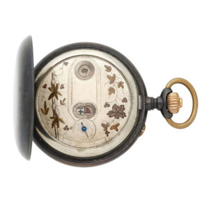 Swiss gunmetal digital keyless pocket watch Circa 1930